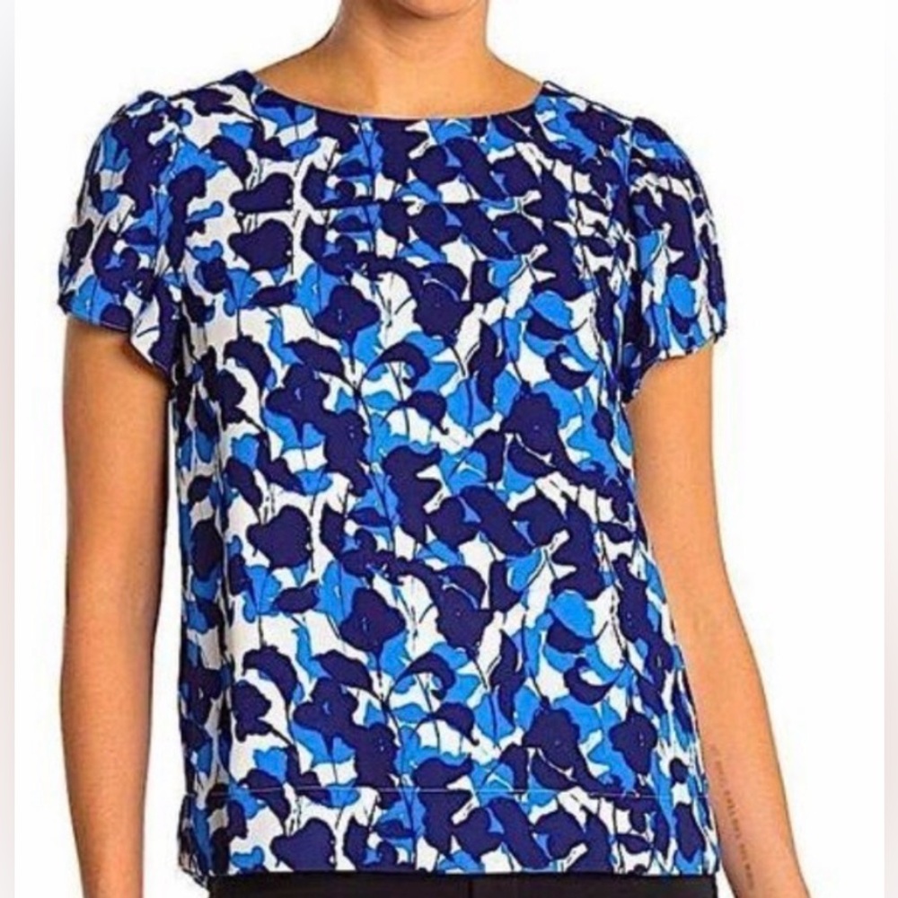 J.Crew Blouse Blue, Black  & White Print. Lined Top Size SMALL EUC